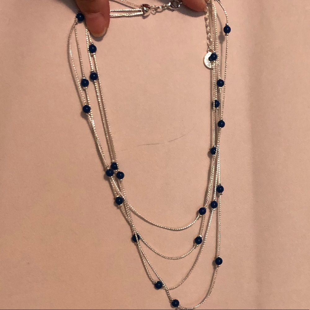 LIZ CLAIBORNE blue and silver layered necklace